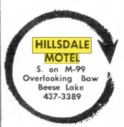 Baw Beese Inn (Hillsdale Motel) - June 1967 Ad (newer photo)